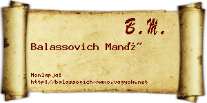 Balassovich Manó névjegykártya
